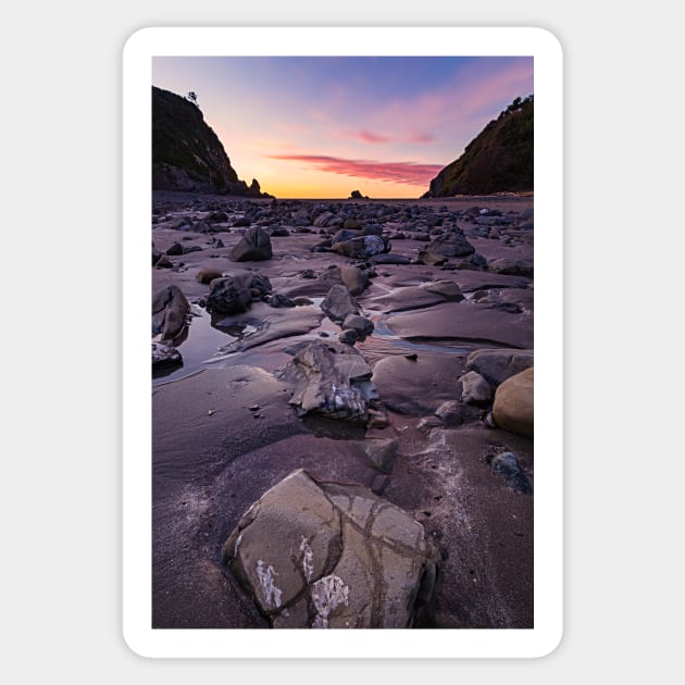 Sunset at a Rocky Beach Sticker by JeffreySchwartz